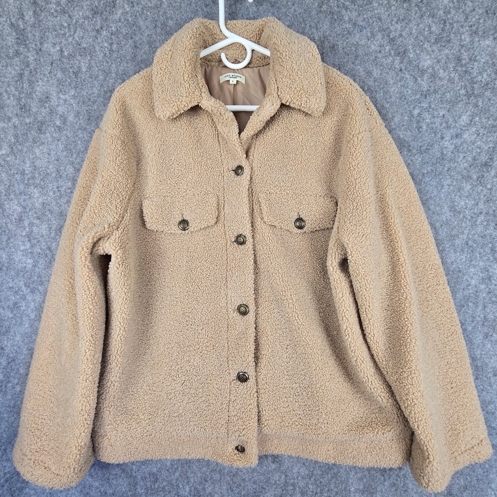 Max Studio London Shacket Womens Large Tan Oversized Faux Shearling Teddy Jacket